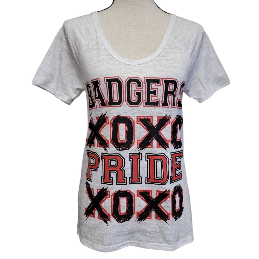Wisconsin Badgers Pride Tshirt Womens S Red White Burnout UW NCAA Collegiate